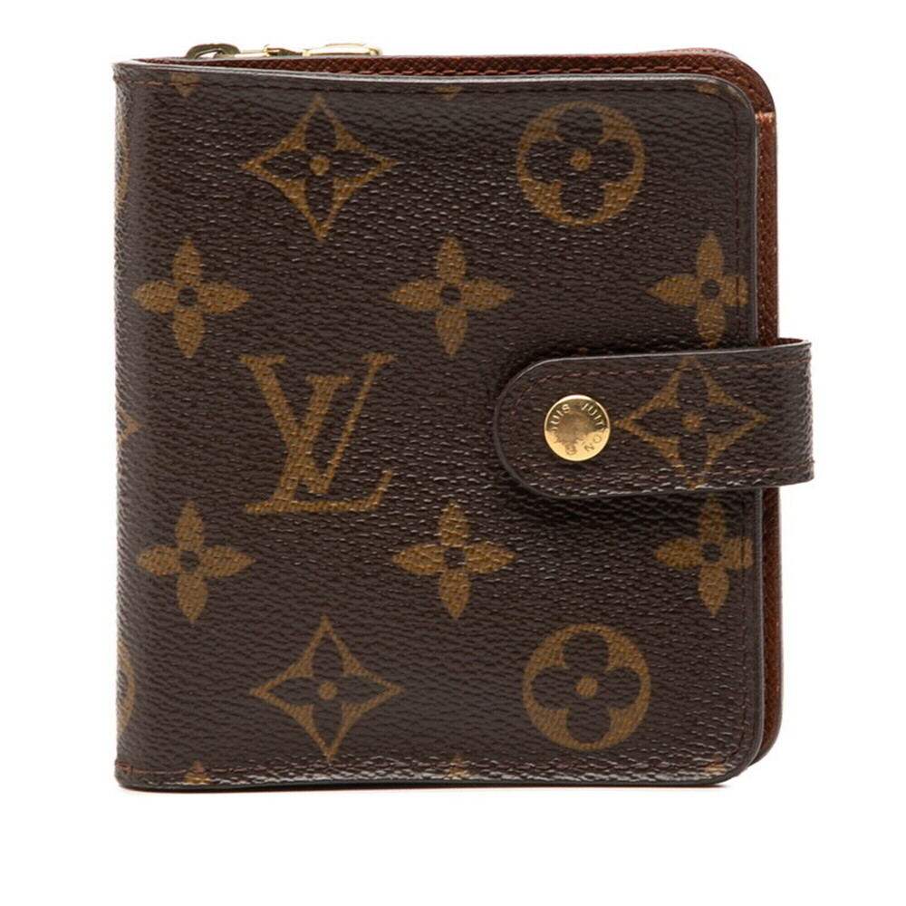 Louis Vuitton Monogram Compact Zip Bi-fold Wallet M61667 Brown Leather Women'...